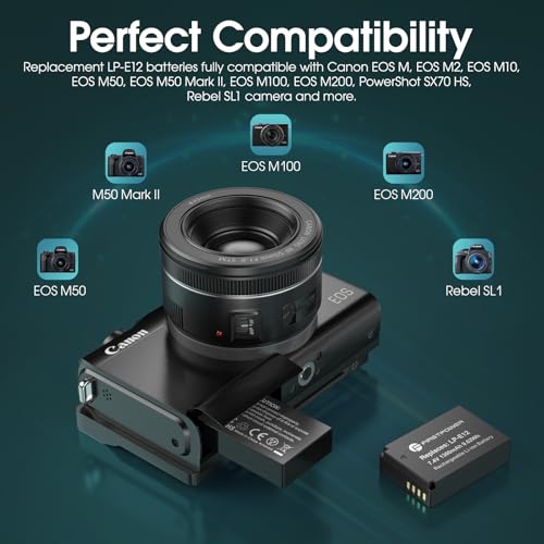 FirstPower LP-E12 Battery 2-Pack 1300mAh with 20W Dual Fast Charger Compatible with Canon LP E12 Canon EOS M50, M50 Mark II, EOS M, M2, M10, M100, M200, Rebel SL1, PowerShot SX70 HS Digital Cameras - Thumbnail 2