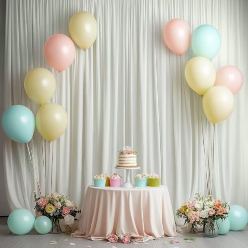Image of 10x12ft Ivory Backdrop Curtain for Wedding Parties, Wrinkle Free 2 Panels Silky Polyester Photo Backdrop Drapes Back Drop Cloth Drapery for Birthday Photography Background Decor