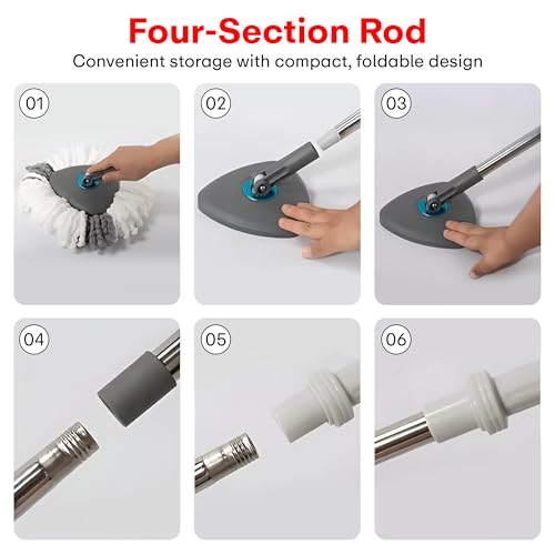 Image of Prime Pick Twin Spin Mop with Pedal Triangle Stainless Steel Wringer Puller Handle Microfiber Dry Wet Mop Floor Wall Cleaning with Extra Microfiber Cloth