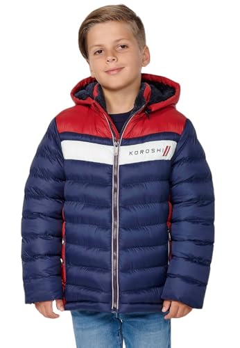 Koroshi Abrigo acolchado con Cierre delantero con cremallera y Cuello con capucha color Navy para Niño, de color NAVY, Talla 10-11a