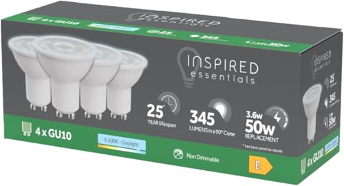 Inspired Essentials LED GU10 Spotlight Bulb 3.6W (50W Replacement) - Pack of 4 LED Bulbs - Daylight