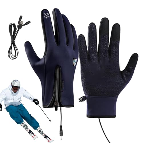 Sionhiuo Manoplas de esquí con calefacción impermeables | Guantes de esquí recargables de invierno Screentouch - Manoplas con cremallera para clima frío para entusiastas del aire libre para hombres y