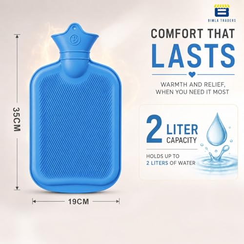 Image of Btag Hot Water Bag (2Ltr) for Pain Relief | Non-Electric Rubber Heating Bottle Period Cramps, Body Aches | Long Heat Retention | Wide Mouth with Leak Proof Cap & Skin Friendly Material (Blue)
