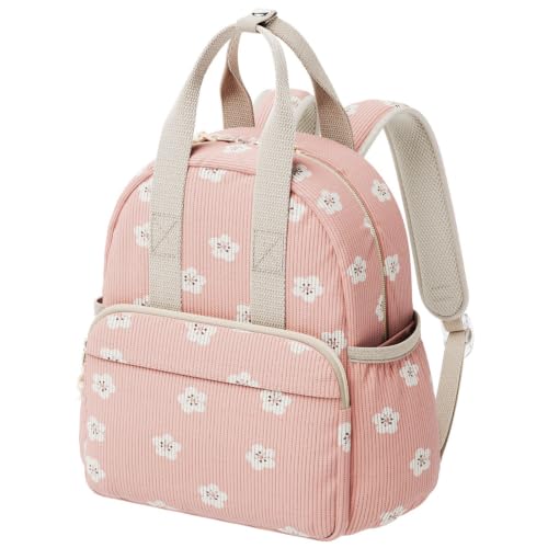 Image of Corduroy Toddler Backpack for Preschool Boys Girls Ages 2-4 | 12 Inch Water-Resistant Small Kids Backpack for School & Travel, Lightweight Daycare Bookbag(Medium,Pink Floral)