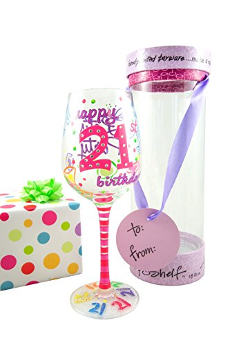 Top Shelf Unique Hand Painted 21st Birthday Wine Glass