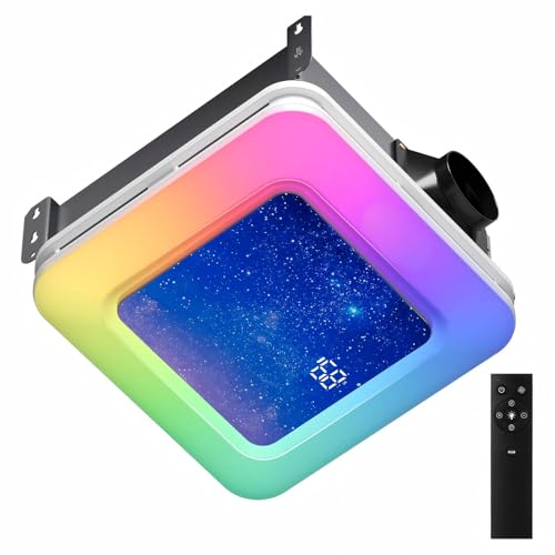 Image of Bathroom Exhaust Fan with Humidity Sensor, 230 CFM 1.0 Sone Ventilation Fan, 3 Dynamic Light and 3CCT Light (2700-4500-6500K), 11.22 inch x 11.22 inch Mount, Remote Control (Stellar Night)