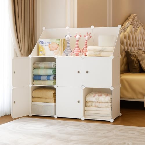 Image of Sunderlook Plastic Wardrobe for Kids Clothes - Professional Collapsible Wardrobe, Easy to Use Foldable Almirah, Plastic Cupboard for Kids for Home (White-HH2, 6 Door)