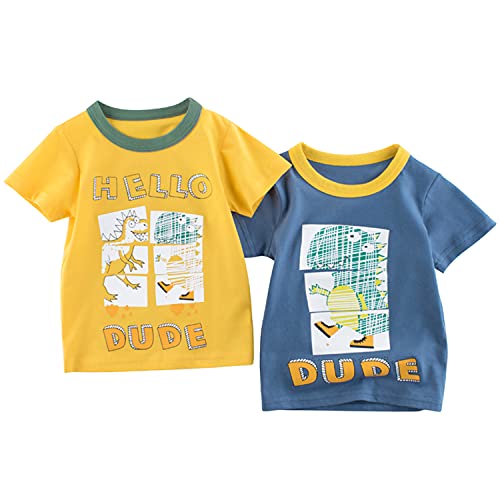 Sxkayxr Juego de 2 camisetas de manga corta de algodón con diseño de dinosaurios de dibujos animados para niños de 1 a 10 años Cover