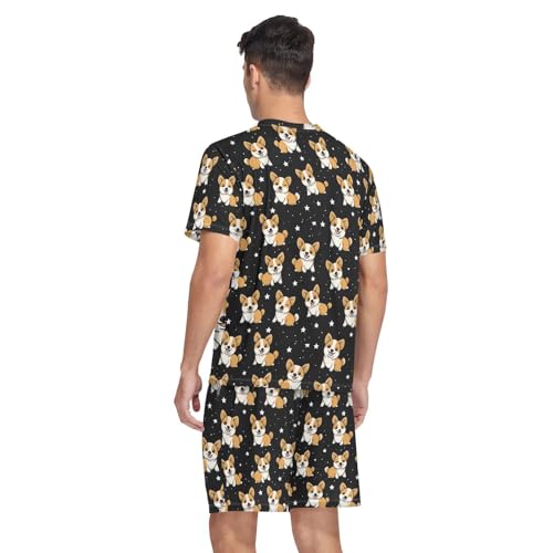 Laprad Men's Pajamas Set Short Sleeve Sleepwear Corgis Comfortable Loungewear2