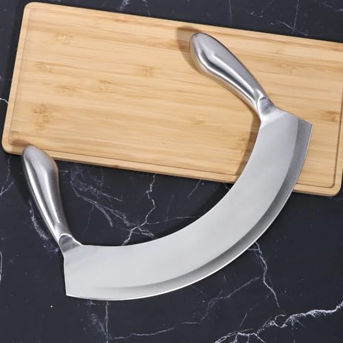 Image of Dayanadhi Professional 9.5 Inch Stainless Steel Pizza Cutter | Double Handle Multipurpose Slicer | Sharp Blade for Pizza Garlic Fruits Vegetables Mincing & Slicing (Silver, 1 Piece)
