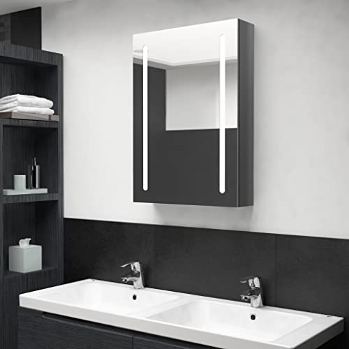 Sophrelle Armoire de Salle de Bain à Miroir LED Gris Brillant 50x13x70 cm,Meubles-lavabos de Salle de Bains,14.02kg-326498