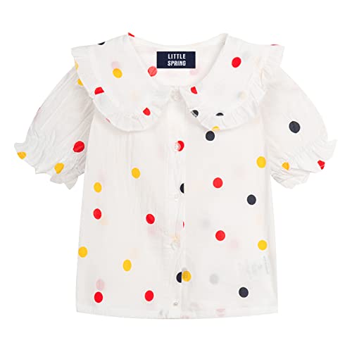 LittleSpring Girls Short Sleeve Peter Pan Blouse with Elastic Cuffs