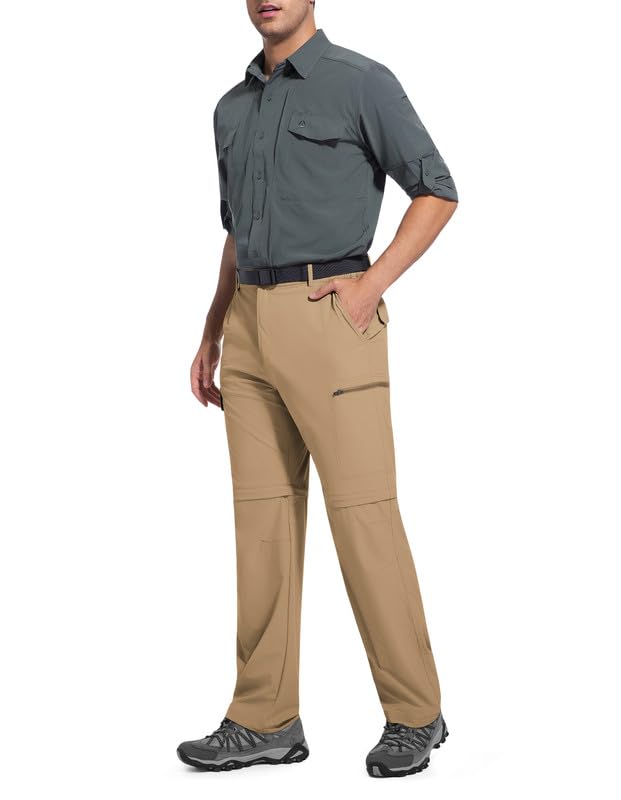 BondiTrekk Outdoor Wanderhose für Herren Zip-Off-Wanderhose-Abnehmbar-Trekkinghose, Atmungsaktiv Outdoorhose Arbeit Hosen Schnell Trockend Sommer Funktionshose Mit 6 Taschen Khaki L