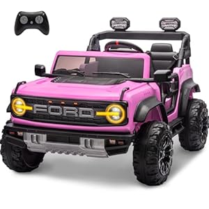 ENYOPRO 24V 2 Seater Ride On Toys Car for Kids, Licensed Ford Bronco Raptor Electric Car w/Remote, 21″ Spacious Seat, 2x90W Powerful Motor, Metal Spring Suspension, Bluetooth Music, 4.4MPH Max (Pink)