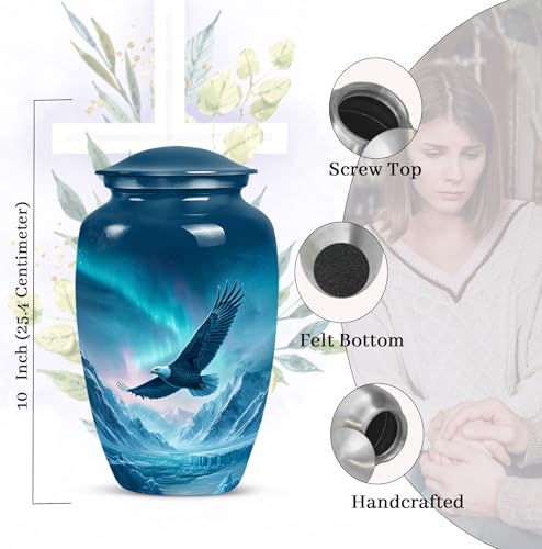 Image of Eagle Urn for Ashes Women for Funeral, Handcrafted Blue Urns, Decorative Norther Lights Burial Urns for Male Ashes, 10 Inch Mountain Decorative Gift for Mom & Dad, 10 Inch