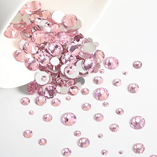 Image of Beadsland Rhinestones for Makeup,8 Sizes 2500pcs Pink Flatback Rhinestones Face Gems for Nails Crafts with Tweezers and Wax Pencil,Light Pink,SS4-SS30