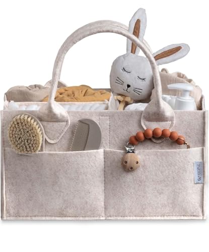 Image of PUTSKA Baby Diaper Caddy Organizer - Nursery Storage Basket for Diaper Station, Baby Basket Shower Gift List and Registry Must-Have, Newborn Essentials, Nursery Decor for Boy or Girl-Mocha,Extra Large