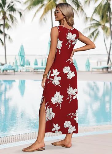 Image of WIHOLL Maxi Dress Summer Dresses 2026 Beach Vacation Clothes Sleeveless Sundresses with Pockets Boho S-3XL