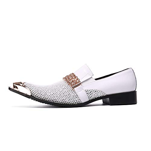 Oxford for Men Formal Shoes Slip On StyleGenuine Leather Metaldecor Mesh Low Top Block Heel Iron Pointed Toe Solid Color2