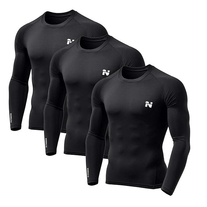 Image of NINQ Men's 1 Or 3 Pack Compression Shirts Long Sleeve, Base-Layer Quick Dry Workout T Shirts Sports,Gym, Running T-Shirt