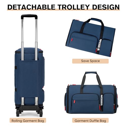 Rolling Garment Bags for Travel with Wheels, Carry On Garment Duffel Bag with Detachable Trolley System, Convertible Suit Travel Bag with Shoe Compartment for Men Women2
