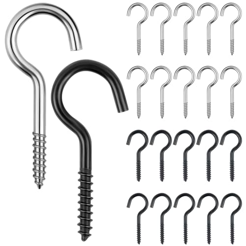 AiQInu 20 Piezas Ganchos de Tornillo, 40mm Alcayatas Pared, Ganchos para Colgar, Gancho Techo, Lasthaken para Uso en Interiores y Exteriores Negro y Plateado