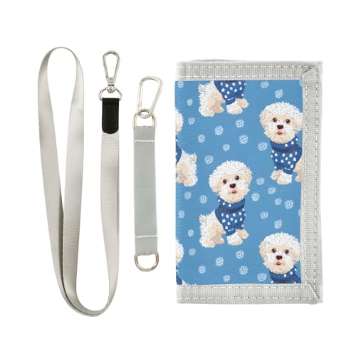 ALAZA Kids Wallets for Boys Girls Toddler Trifold Wallet Children Small White Blue Dog with Zipper Coin Pocket