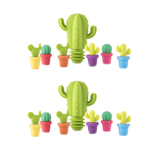 Wine Glass Charm 14 Pcs Wine Glass Charms Silicone Cactus Shaped Drink Markers Wine Cup Labels Reusable Bottle Logo Stickers Identifier (Random Color) Stopper