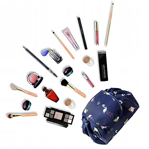 Lazy-Drawstring-Makeup-Bags-Large-Capacity-Waterproof-Travel-Portable-Cosmetic-Bag-Pouch-Makeup-Pouch-Storage-Organiser-for-Women-Girl-Navy-Flamingo