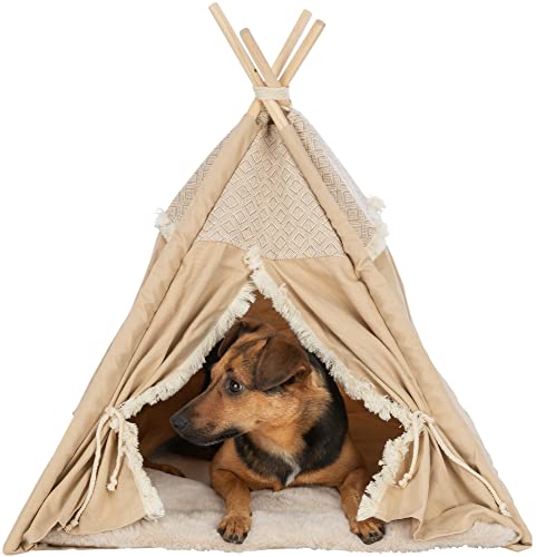 Trixie rutschfestes Tipi für Hunde und Katzen im angesagten Boho-Design Tipi Boho, 55 × 65 × 55 cm, BEIGE - mit integriertem, waschmaschinengeeignetem Wendekissen - 38211