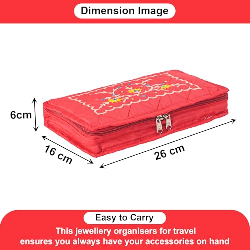 Image of Amazon Brand - Solimo Cotton Blend Embroidery Jewellery Kit cum Pouch, Red