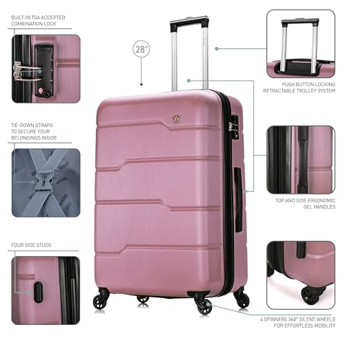 DUKAP RODEZ Hardside Luggage with Ergonomic Handles and TSA Lock | Spacious Traveling Suitcase, Travel Suitcase with Four Spinner Wheels and Studs | 28" Large Luggage | Rose Gold3