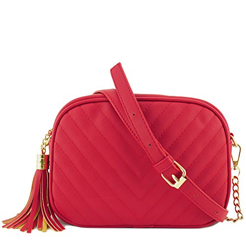 Image of Simple Shoulder Crossbody Bag With Metal Chain Strap And Tassel Top Zipper