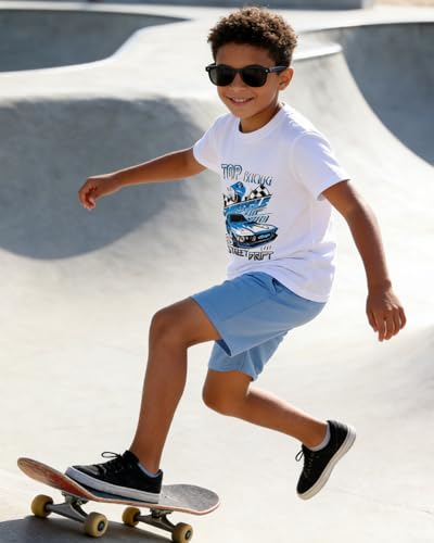 Image of OLMRJKD Boys 2 Piece Outfits Short Sleeve Colorblock T-shirt and Shorts Summer Casual Clothes for 6-12 Years