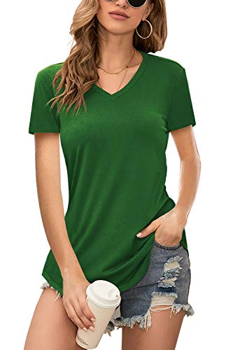 Twotwowin Women's V Neck T Shirts Casual Basic Cotton Tee Tops Green