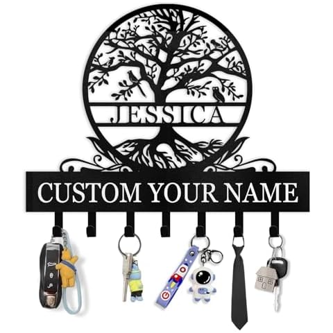 Kotagi Personalized Key Holder Wall Mount | Custom Name Tree of Life Metal Key Hook | Key Hooks for Wall | Key Holder Wall Hanging | Home Wall Metal Decor for Living Room, Front Door, Entryway Cover