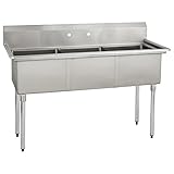 Fenix Sol 18G-3C16X20 Three Compartment Stainless Steel Sink, Bowl: 16'L x 20'W x 12'D, Overall Size: 53'L x 25.8'W x 43'H, No Drainboards, Galv Legs