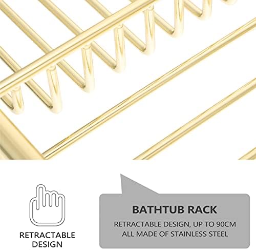 cabilock Over Bathtub Racks Stainless Steel Bath Basin Caddy Tray Shower Organizer with Extending Sides Removable Wire Bathing Phone Rack