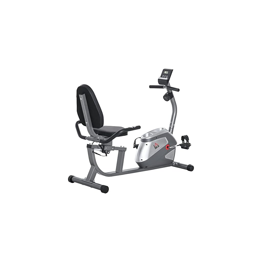 HOMCOM hometrainer fietstrainer vliegwiel hometrainer met 8 niveaus verstelbare magnetische weerstand verstelbare lengte grijs + zilver 136 x 62,5 x 38 cm;