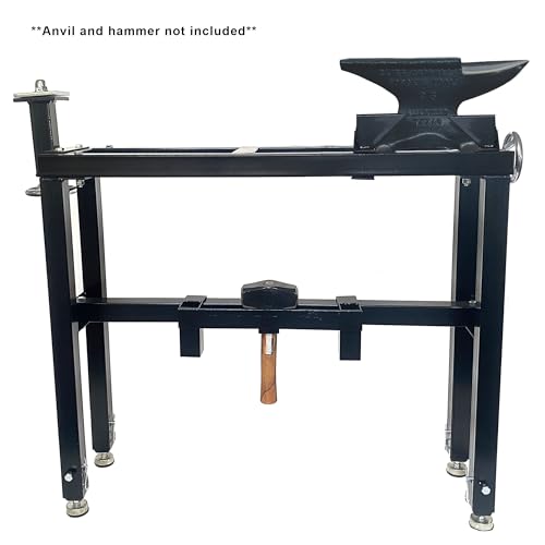 VKRP Enterprises Industrial Machinery Blacksmith Anvil Vise Base Stand with Adjustable legs and built-in Tool holder,Black - Thumbnail 3