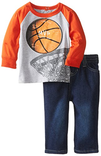 Kids Headquarters Baby-Boys Newborn Raglan Top with Jeans-Football, Orange, 6-9 Months