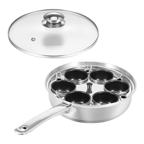 6 Cups Egg Poacher Pan, Stainless Steel Poached Egg Cooker with Glass Cover,Uniform Heating Poached Maker Pan Compatible with Induction Cookers and Gas Stoves for Home Kitchen
