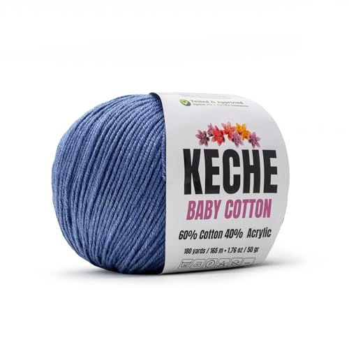 Image of Keche Baby Cotton, 60% Cotton 40% Acrylic Yarn, Soft Cotton Yarn for Crochet and Knitting, Amigurumi Yarn 1 Skein /Ball 1.76 Oz (50g) / 180 Yrds (165m) - Denim Blue