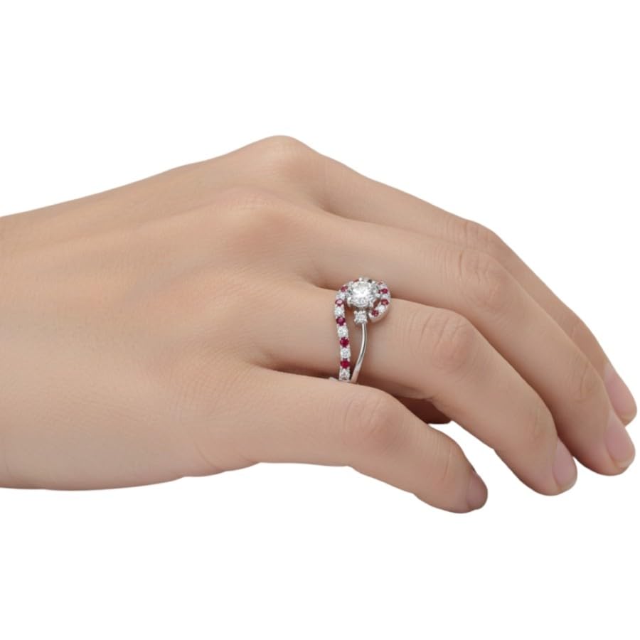 Image of Choose Your Gemstone Swirl 3 Stone Diamond CZ Engagement Ring 925 Sterling Silver Round Shape Side Stone Engagement Rings for Women, Girls and Ladies US Size 4 to 12