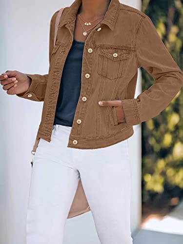 Luvamia Women's Classic Casual Long Sleeves Jacket Basic Button Down Trucker Jacket Jean Jacket Women Coat Brown Size Medium Fits Size 8 / Size 10 #TOP4