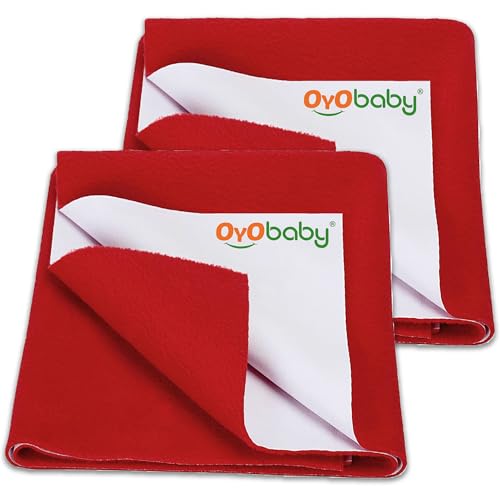 Image of OYO BABY Medium Size Waterproof Dry Sheet for Baby, Pack of 2 | 100x70 cm | Quick-Dry, Anti-Pilling Fabric | Breathable, Soft Mattress Protector for 0-12 Month Infants - Red