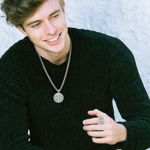 Anillo San Benito Plata925 Protección Católico Cristiano