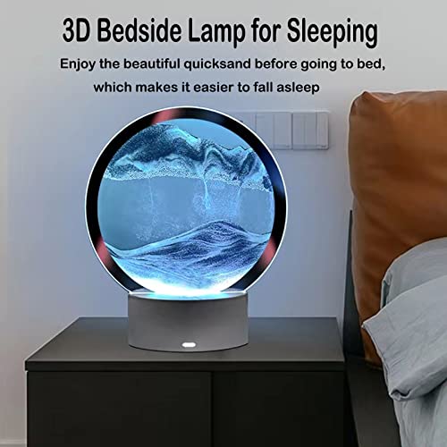 Moving Sand Art Picture Desk Lamp, 3D Hourglass Deep Sea Sandscape,Quicksand Decor Lamp,360° Rotating Hourglass Decoration,Rgb Color Changing Kinetic Sand Kit Creative Night Light(Blue With Remote) #TOP6