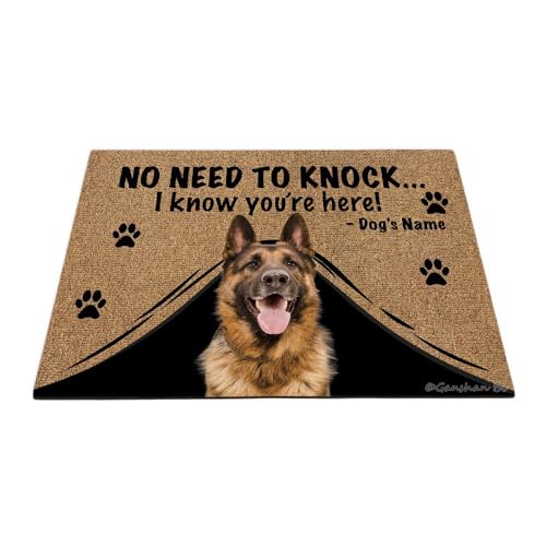Ganshan Bi Personalized Door Mat with Funny German Shepherd Dog Welcome Floor Mat No Need to Knock I Know You're Here Gift for Dog Lover 23.6