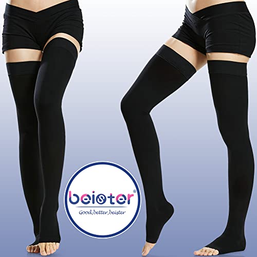 Beister 1 Pair Medical Open Toe Thigh High Compression Stockings With Silicone Band For Women & Men, Firm 20-30 Mmhg Graduated Support For Varicose Veins, Edema, Flight. #TOP6